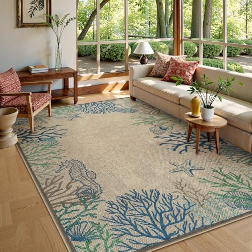 LIVEBOX Modern Jute Outdoor Rug 8x10, Washable, Non-Slip