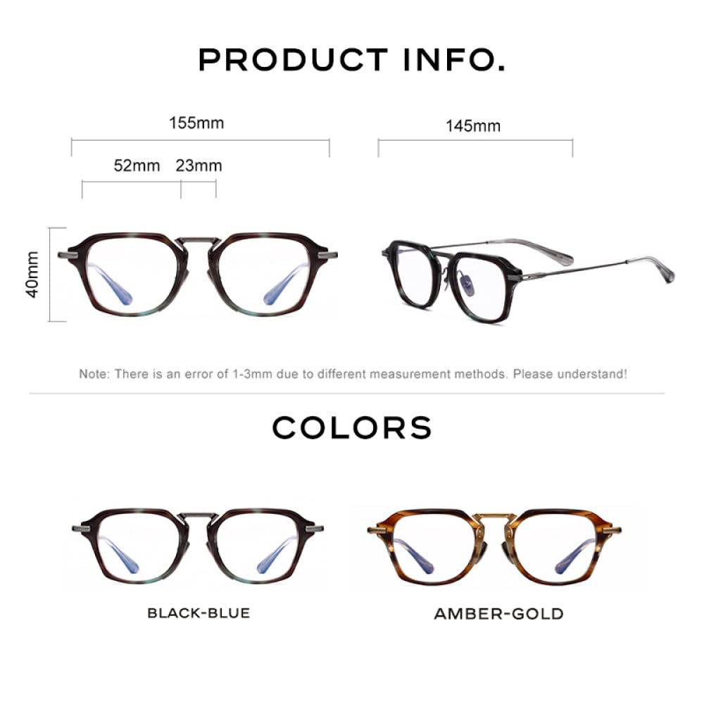 Modne modne męskie oprawki do okularów Czysty octan tytanu Retro Okulary blokujące niebieskie światło Ręcznie robione okulary designerskie, blokujące niebieskie światło, czarne, niebieskie