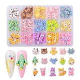 WEILUSI 90Pcs Acrylic Animal 3D Nail Art-Multi Shape Bear Cactus Fox Owl Elephant Chick Corn Nail Ch