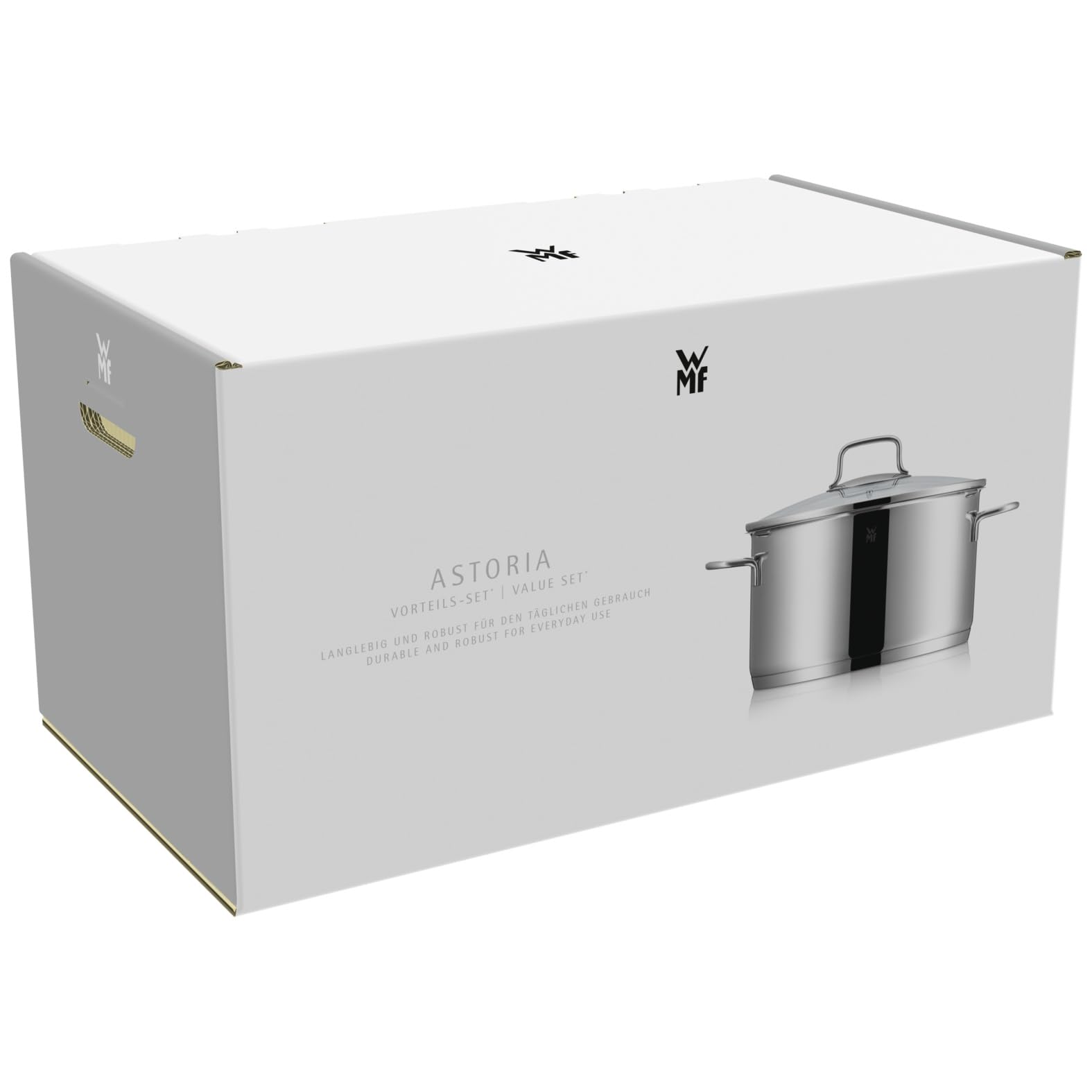 WMF Astoria set de casseroles induction 6 pièces, set de casseroles avec couvercle en verre, acier inoxydable poli Cromargan, set de casseroles à induction non revêtu