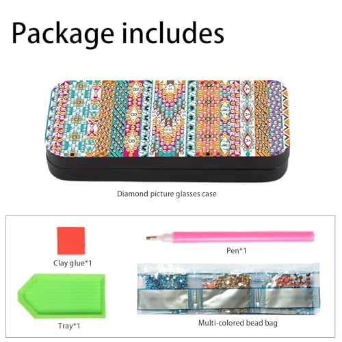 Image of DIY Diamond Painting Glasses Case, Boho Tribal Diamond Art Eyeglass Storage Box, Colorful Handmade 5D Diamond Art Kit for Adults, Travel Sunglasses Holder, Craft Gift Idea