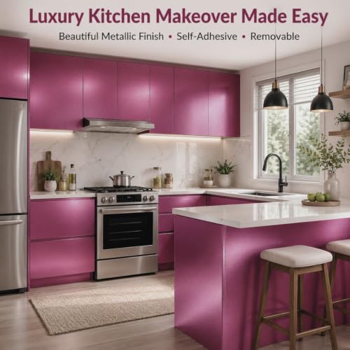 Image of HOME13 Pink Wallpaper Peel and Stick Contact Paper Self Adhesive Removable Wall Paper Waterproof Decorative Vinyl Sticker Kitchen Cabinet Bedroom Bathroom(20x120 Inch)