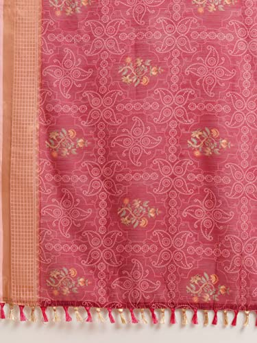 Image of AKHILAM Women's Linen Floral Printed Saree with Unstitched Blouse Piece (SONPR2 Parent)