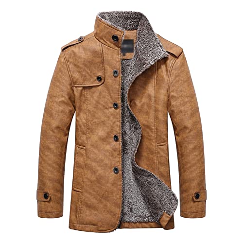 Veste de moto en cuir homme doublée chaud avec col boutons