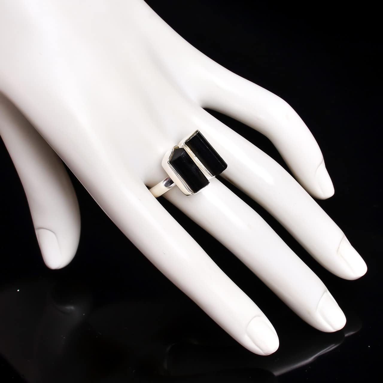 Miniatura 7 de Anillos de piedra de cumpleaños de octubre con piedras preciosas de turmalina negra cruda, anillo de plata de ley 925 RSR3088 (6), Piedra preciosa,