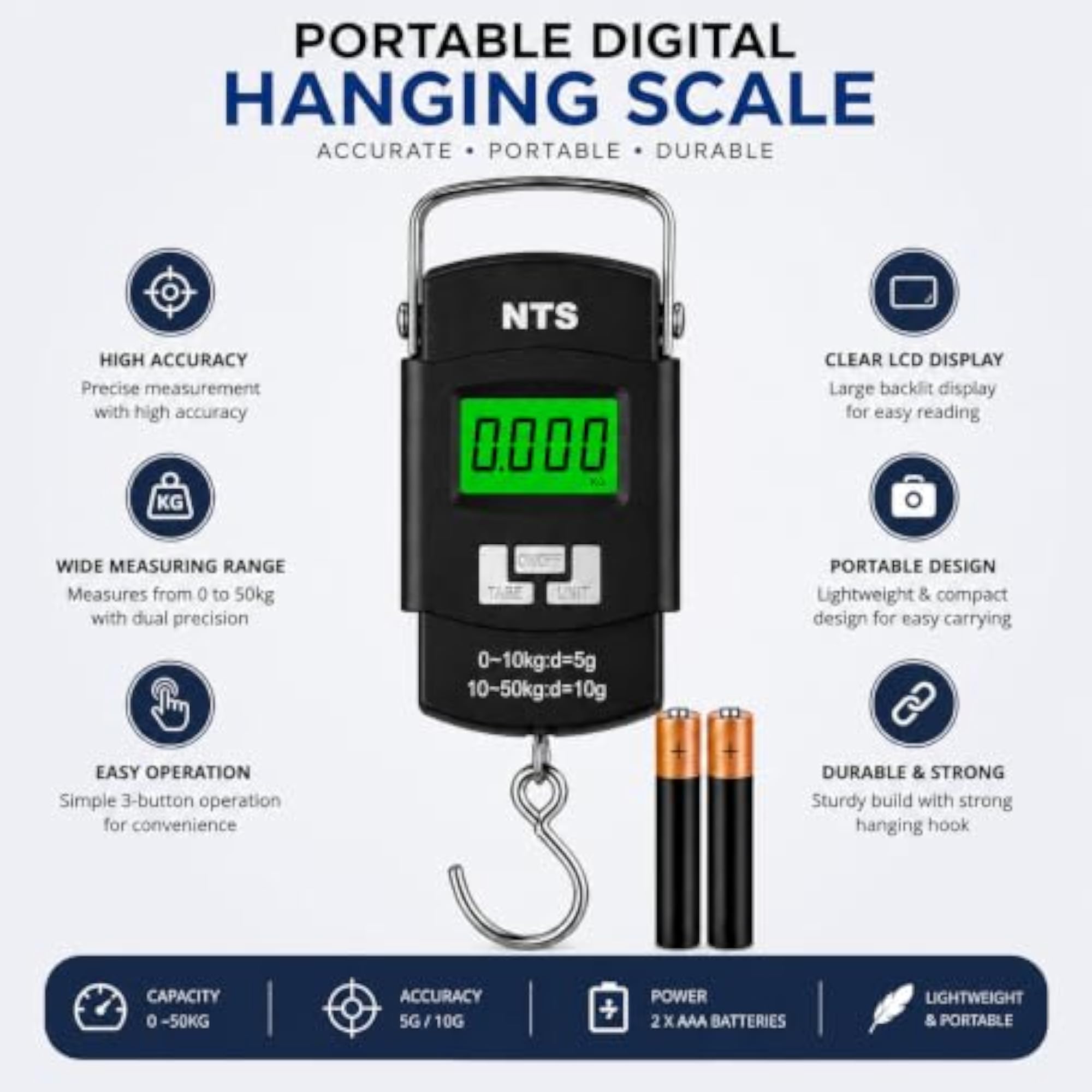 Digital Hanging Scale 50kg Capacity with LCD Display