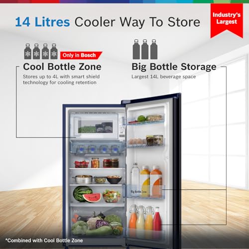 Image of Bosch 187 L, 3 star, Smart Inverter, Direct-Cool Single Door Refrigerator, Sevian Blue (CST18B23NI)|18 Hrs Cooling Retention |Super Freeze |Largest Vegetable Box|Beverage Space |2.5x Faster Cooling