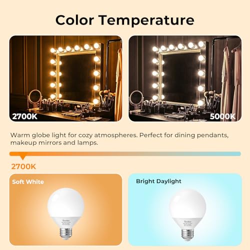 Image of GvvooHome Vanity Light Bulbs for Bathroom, G25 LED Globe Light Bulbs for Makeup Mirror Dressing Room, 60W Equivalent, 2700K Soft White, 800LM, E26 Base, Non-Dimmable, 4-Pack