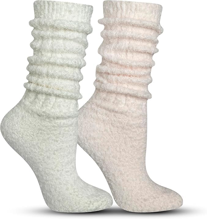 2-Pairs Super Soft Slouchy Socks for Women - Cozy, Fluffy and Fuzzy Socks - Warm Boot and Slipper Socks for Winter