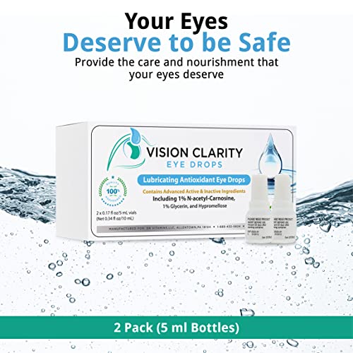 Vision Clarity Eye Drops With 1% Carnosine Lubricants, Glycerine, And Hypromellose, Antioxidant Eye Drops For Dry Eyes And Cataracts, Lubricating Eye Drops, Pack Of 1 Box, 2 Vials, Each 5Ml #TOP2