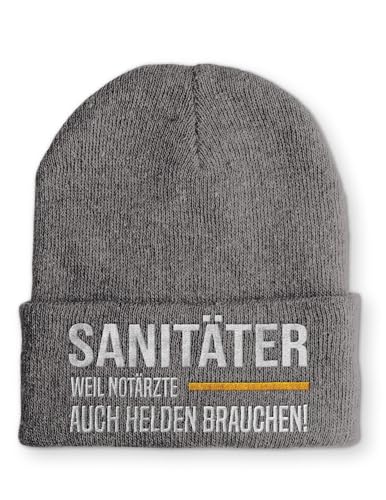 Sanitäter weil Notärzte Helden brauchen - Spruchmütze Strickmütze in Grau