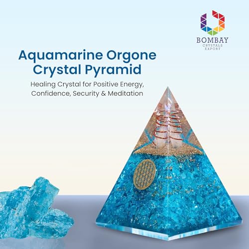 Image of Orgone Aquamarine Pyramid - Handcrafted Healing Crystal for Positivity, Courage, Meditation, Yoga, Reiki & Chakra Balancing