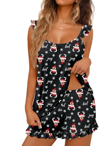 Image of Ekouaer Pajama for Women Set 2 Piece Ruffle Cami Top and Shorts Pjs