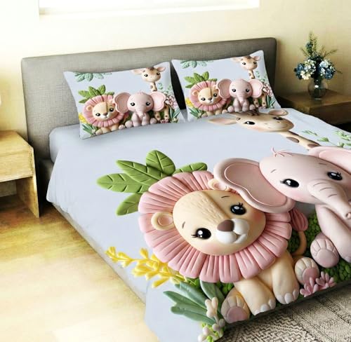 Image of Home Sizzler 7D Digital Print Pastel Safari Soft Microfiber Double Bedsheet with 2 Pillow Covers, 300TC