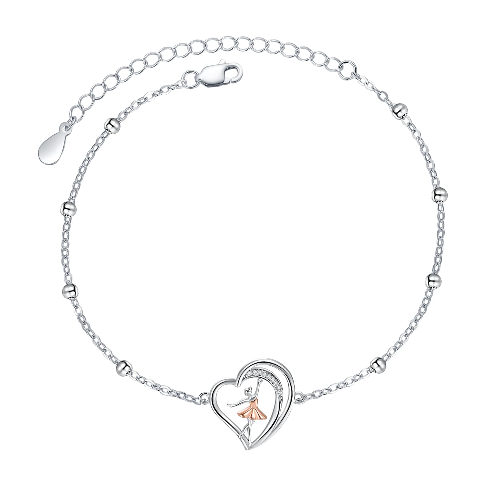 REDSUN Ballerina, cavigliera da donna, in argento Sterling 925, con cuore, da donna, per donna, ragazza, moglie, madre, regalo di compleanno