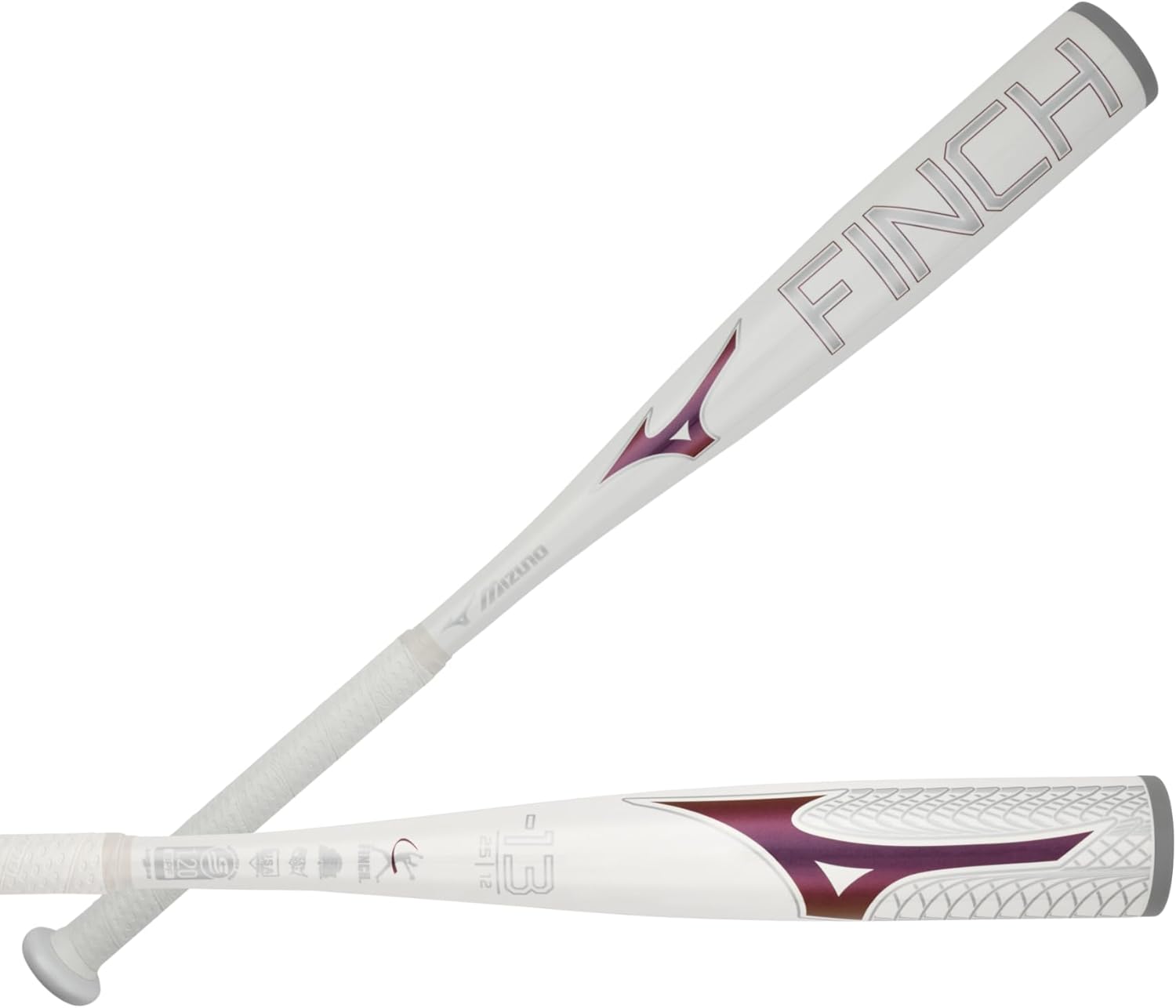 Mizuno Finch Youth Tee Ball Softball Bat (-13) | Youth - Girls Aluminum Fast Pitch BAT | White-Iridescent | 12OZ