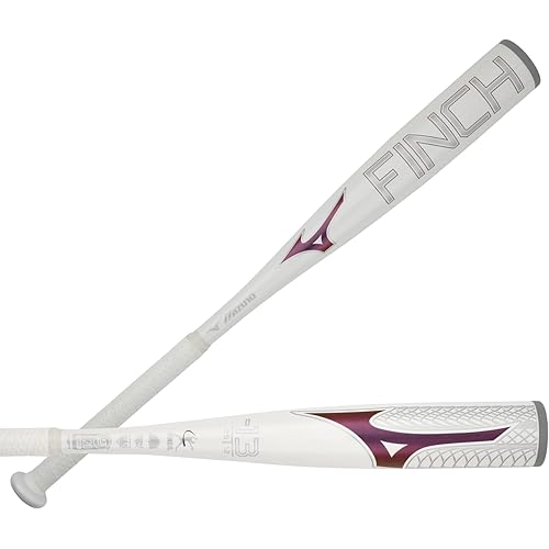 Mizuno Finch Youth Tee Ball Softball Bat (-13) | Youth - Girls Aluminum Fast Pitch BAT | White-Iridescent | 12OZ