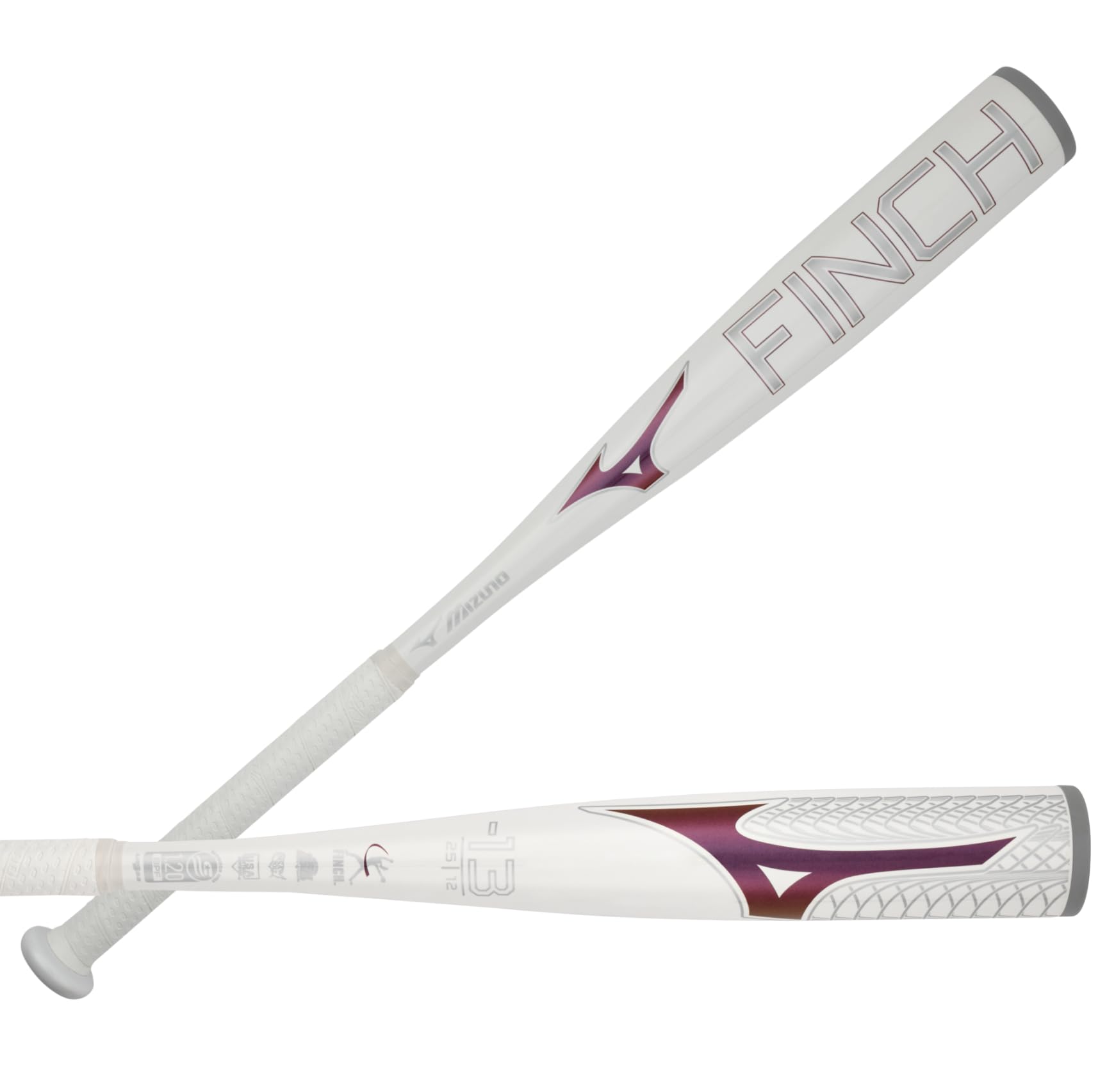 Mizuno Finch Youth Tee Ball Softball Bat (-13) | Youth - Girls Aluminum Fast Pitch BAT | White-Iridescent | 12OZ