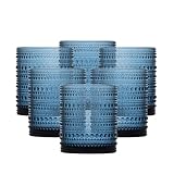Fortessa Jupiter Beaded Hobnail Glass, 10 Ounce Double Old Fashioned (Set of 6), Cornflower Blue