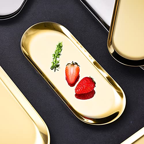 3 Pack Stainless Steel Towel Tray Gold Serving Tray Metal Storage Organizer Oval Trays Dish Plate Decorative Trays For Trinket Jewelry Dish Tea Fruit Bathroom Storage Organizer (8.7 X 3.5 Inch) #TOP2