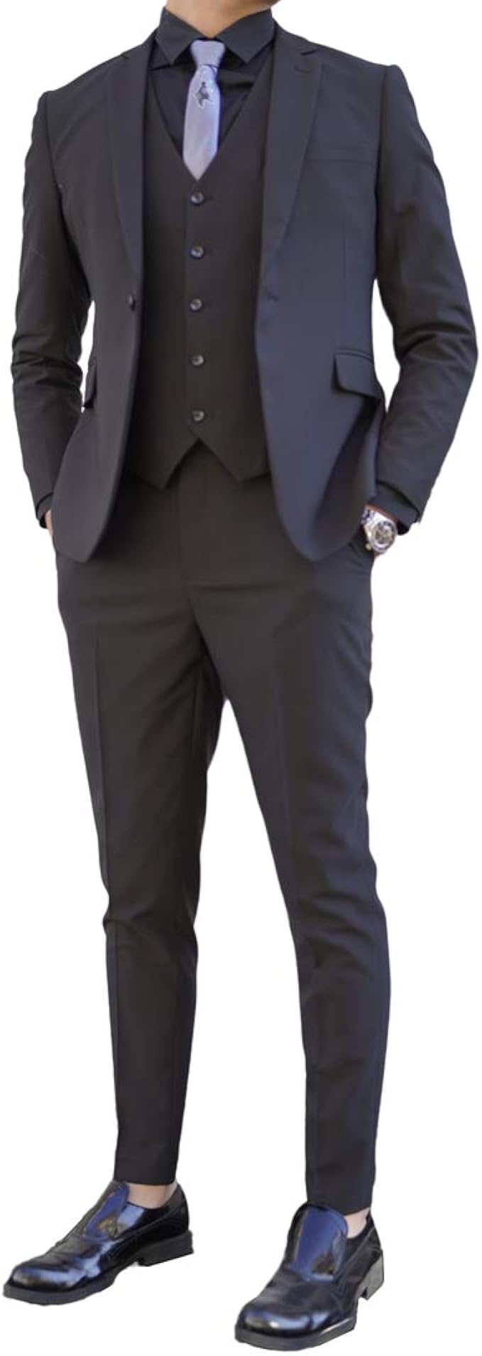 メンズスーツ スタイリッシュスーツ カッコイイ 結婚式 二次会 ビジネス 長袖ジャケット ベスト パンツ 紳士服 リクルート
