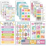 16 carteles coloridos para el aula preescolar, póster del alfabeto para