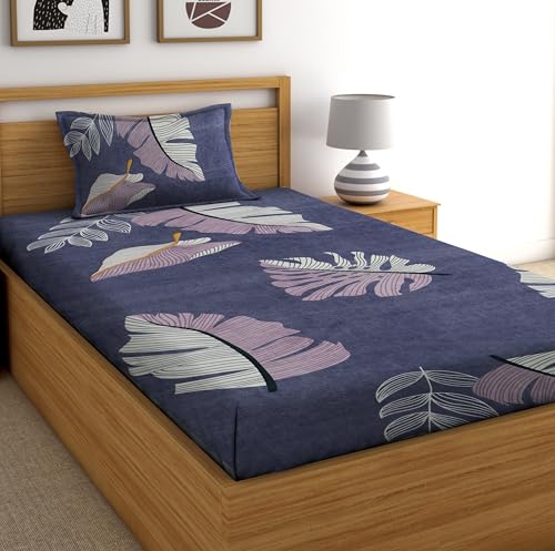 Image of DECORUM Glace Cotton All Around Elastic Fitted Single Bedsheet (72 inchx48 inch) with 1 Pillow Cover | Soft, Smooth & Wrinkle-Free Fabric | Fits Up to 6 inch Mattress | 200-220 TC