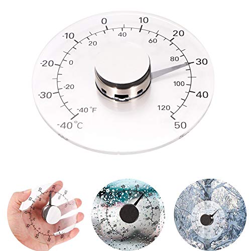 AOZBZ Outdoor Thermometer Wall Thermometer Transparent Round Glass Sticking Paste Glass Household Window Garden Waterproof Hygrometer (No Battery Required)