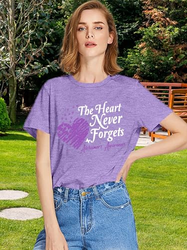 Alzheimers Awareness Shirts Women The Heart Never Forgets T-Shirt Graphic Alzheimers Gifts Tees Casual Tops3