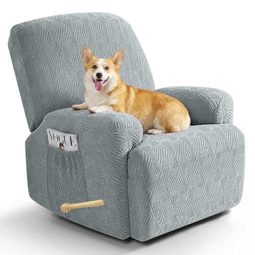 TAOCOCO Funda Sillon Relax Reclinable Elástica, Funda Jacquard para Sillón con Bolsillos, Funda de Sofá Resistente a Manchas y arañazos, Adecuada para Gatos, Perros y niños(1 Plaza, Gris Claro)
