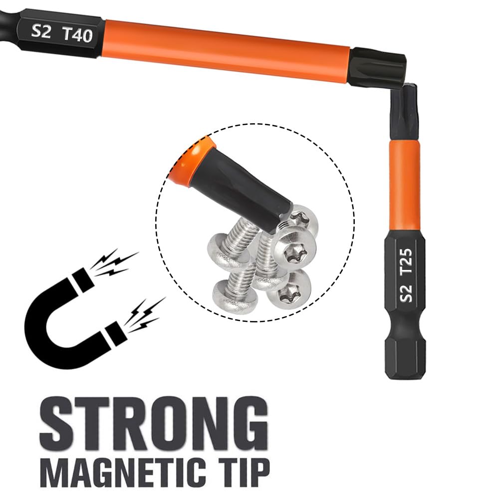 Zestaw bitów Torx, 13 sztuk, długość 75 mm, zestaw bitów Torx (T5-T40), stal S2, 1/4", sześciokątny trzonek magnetyczny, długie bity do wkrętarki akumulatorowej