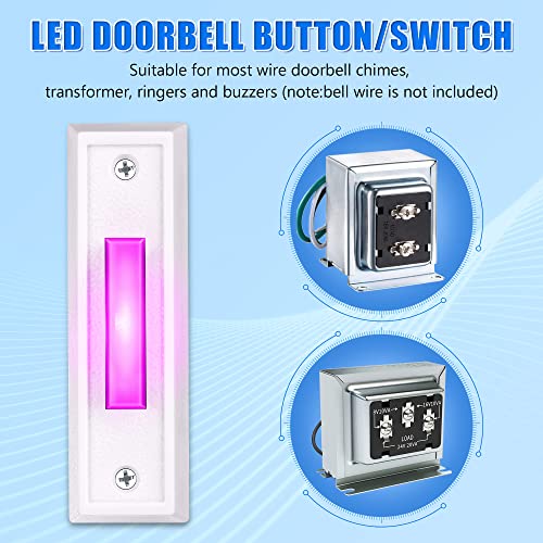 Lighted Doorbell Button, Wired Door Bell Push Buttons Led Door Chime, Wall Mounted Door Opener Switch (White, Roes Red Light) #TOP5