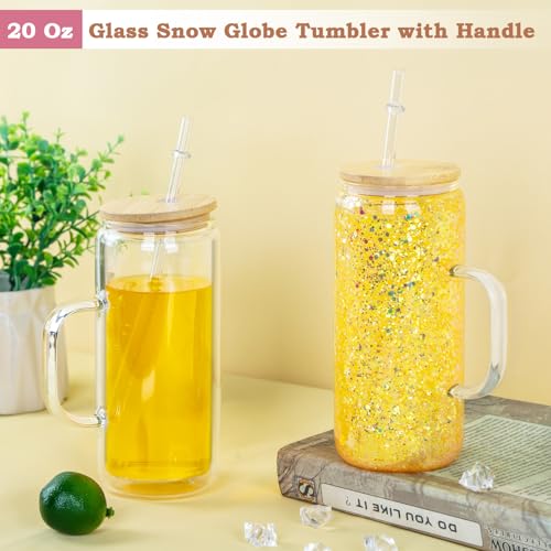 Cosictic 20 OZ Glas-Schneekugel-Tumbler mit Griff und vorgebohrtem Loch, 591ml, Doppelwandige Schneekugelbecher für Schneekugel Glitzer DIY, (6 Stück)