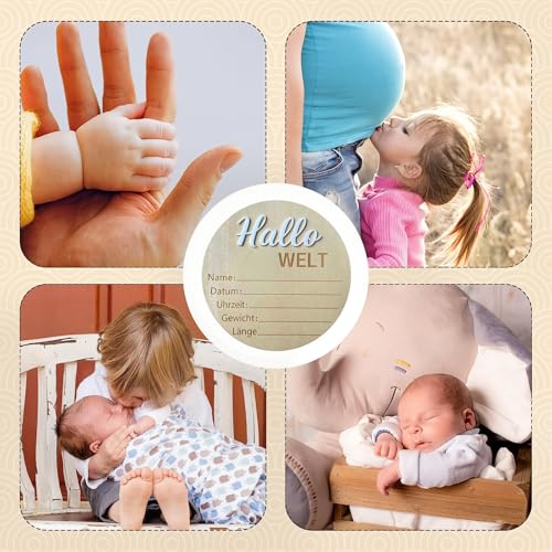 Image of Baby Announcement Sign, 5.9 Inch Wooden Hello World Newborn Signs, inchHallo Welt inch Decoration, Birth Announcement Sign, Welcome Newborn Arrival to World, Hospital Nursery for baby