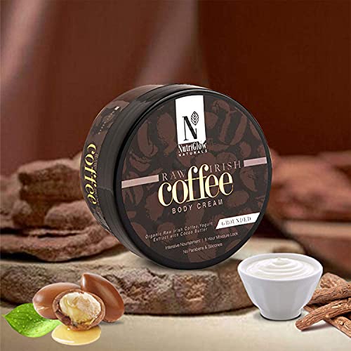 Nutriglow Natural's Raw Irish Coffee Body Cream For Deep Moisturization Natural Glow, Dark Spots & Cellulite Reduction, Reverse Signs Of Aging, Parabens & Sulphate Free, 7.05 Oz #TOP2