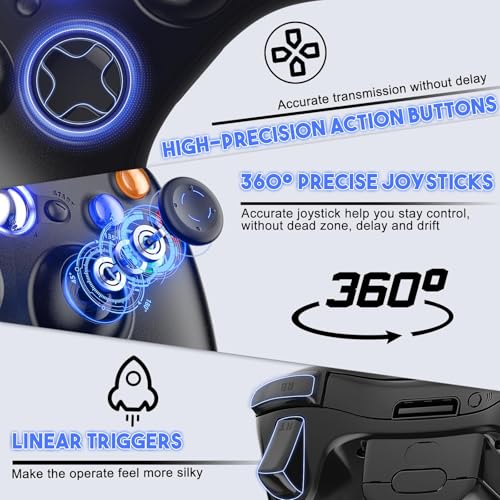 Image of Gamrombo 2 Pack Replacement for Xbox 360 Controller, Wireless Controllers Gamepad Upgraded Joystick Compatible with 360 & Slim, Windows 11 /10 /8 /7 PC Controller(White+Black)