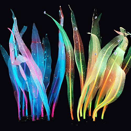 SunKni 2 Pack Glowing Effect Kelp Aquarium Decorations Plants Fish Tank Ornaments Artificial
