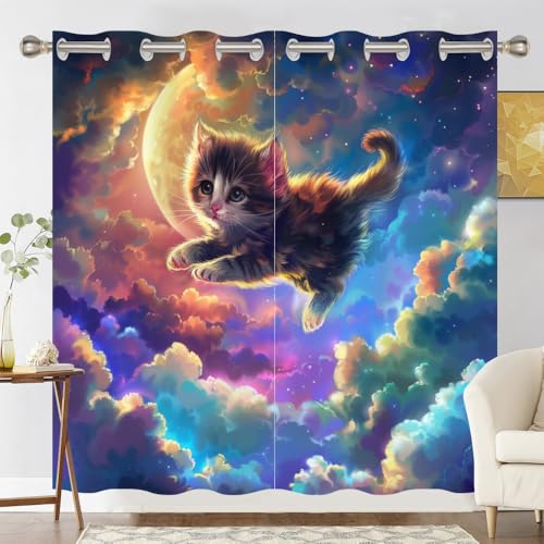 Rideau de fenêtre imprimé 3D chat rideaux opaques imprimés de salon - 3