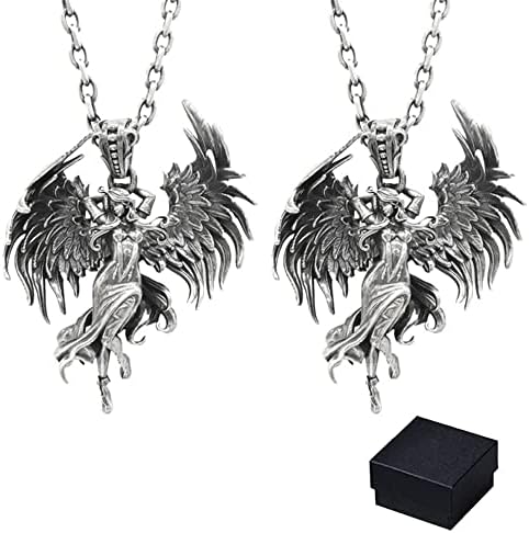 JISAAN Guardian Angel Pendant Necklace,Vintage Guardian Angel Necklace, Fashion Silver Angel Wings Pendant Necklace, Guardian Angel Necklace Jewelry for Women and Men (2PCS)