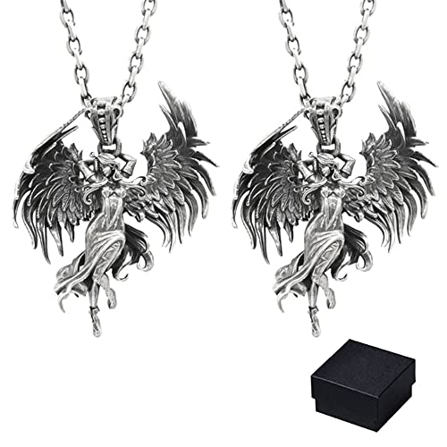 Jisaan Guardian Angel Pendant Necklace,Vintage Guardian Angel Necklace, Fashion Silver Angel Wings Pendant Necklace, Guardian Angel Necklace Jewelry For Women And Men (2Pcs) #TOP1
