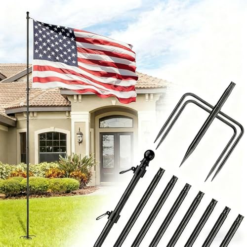 10 FT Flagpole, Heavy Duty Stainless Steel Ground Flag Pole, Height Adjustable Flagpole with 5 Prong Stake for Outdoor Garden, Yard, Gate