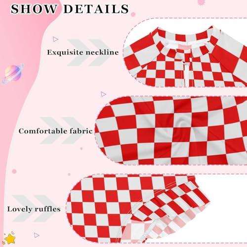 Girls One Piece Swimsuits Long Sleeve Swimsuit Zipper Bathing Suits Red White Checkered Buffalo Plaid3