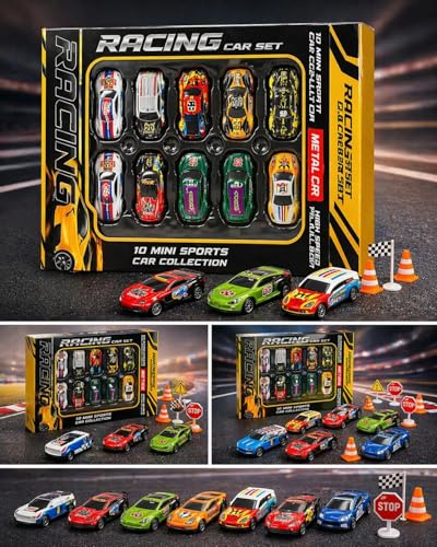 Image of 10 Mini Pull Back Cars for Kids | Metal Racing Car Toy Set | Fun & Durable Toy Cars | Perfect for Birthday Gifts, Party Favors & Return Gifts for Boys & Girls