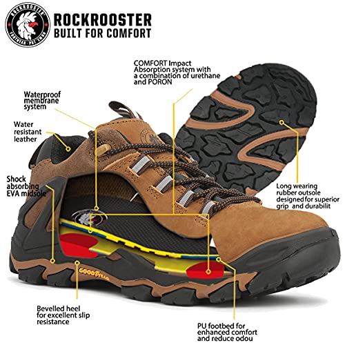 ROCKROOSTER Farland Waterproof Hiking Shoes for Men, 4" Non-Slip Outdoor Trekking Shoes, Anti-Fatigue, Comfortable (KS252 KS253)3