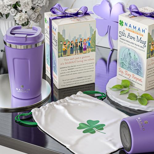Image of Namah Insulated Coffee Mug Travel with Lid 380ML Stainless Steel Coffee Tumbler Cup for Office & Home, Leak Resistant Matte Finish Hot & Cold Travel Coffee Mug for Men & Women Gift (Violet Vibe)