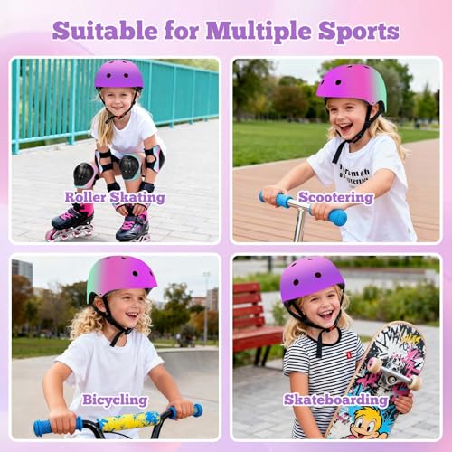 Image of Kids Bike Helmet Set Adjustable for Children, Boys, Girls and Teenagers Aged 3-14 Years Includes Elbow, Knee, Wrist Guards Children's Helmet Protection Set for Bikes SkateboardsRollerskates