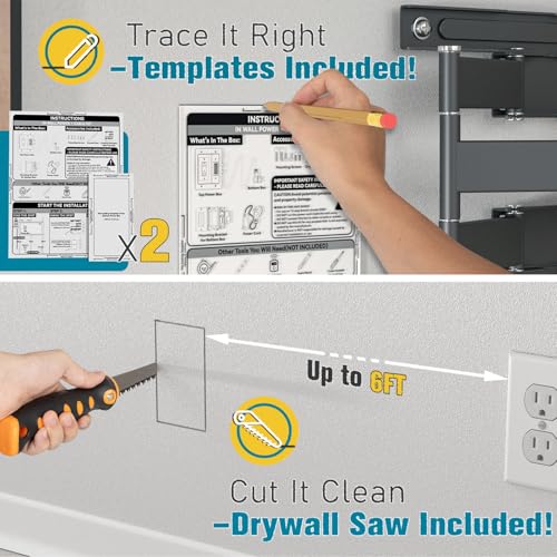 Image of TV Cord Hider for Wall Mounted TV, in-Wall Cable Management Kit, Outlet Box- Dual Outlet Cord Hider with Power & Low Voltage Support, Includes Drywall Saw, Template & Extension Cable