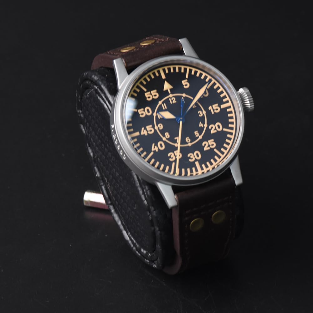 NC Hruodland 42mm Retro Automatik Herren Fliegeruhren Saphirglas PT5000 Mov't 10ATM Mechanische Taucherarmbanduhr für Herren (Color 1)