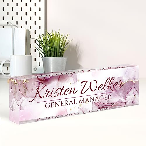 Image of Name Plate for Desk, Desk Name Plate Personalized, Office Decor for Women Men, Acrylic Desktop Accessories, Office Gifts for Boss Nurse Teacher Coworker, Employee Appreciation Gift (Purple Coast)