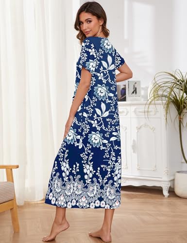 Image of Bloggerlove Zipper Front Robes for Women House Coat Half Sleeve Loungewear Long Nightgown with Pockets S-3XL